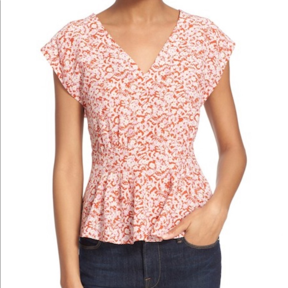 Rebecca Taylor Provence Block Print Silk V-Neck